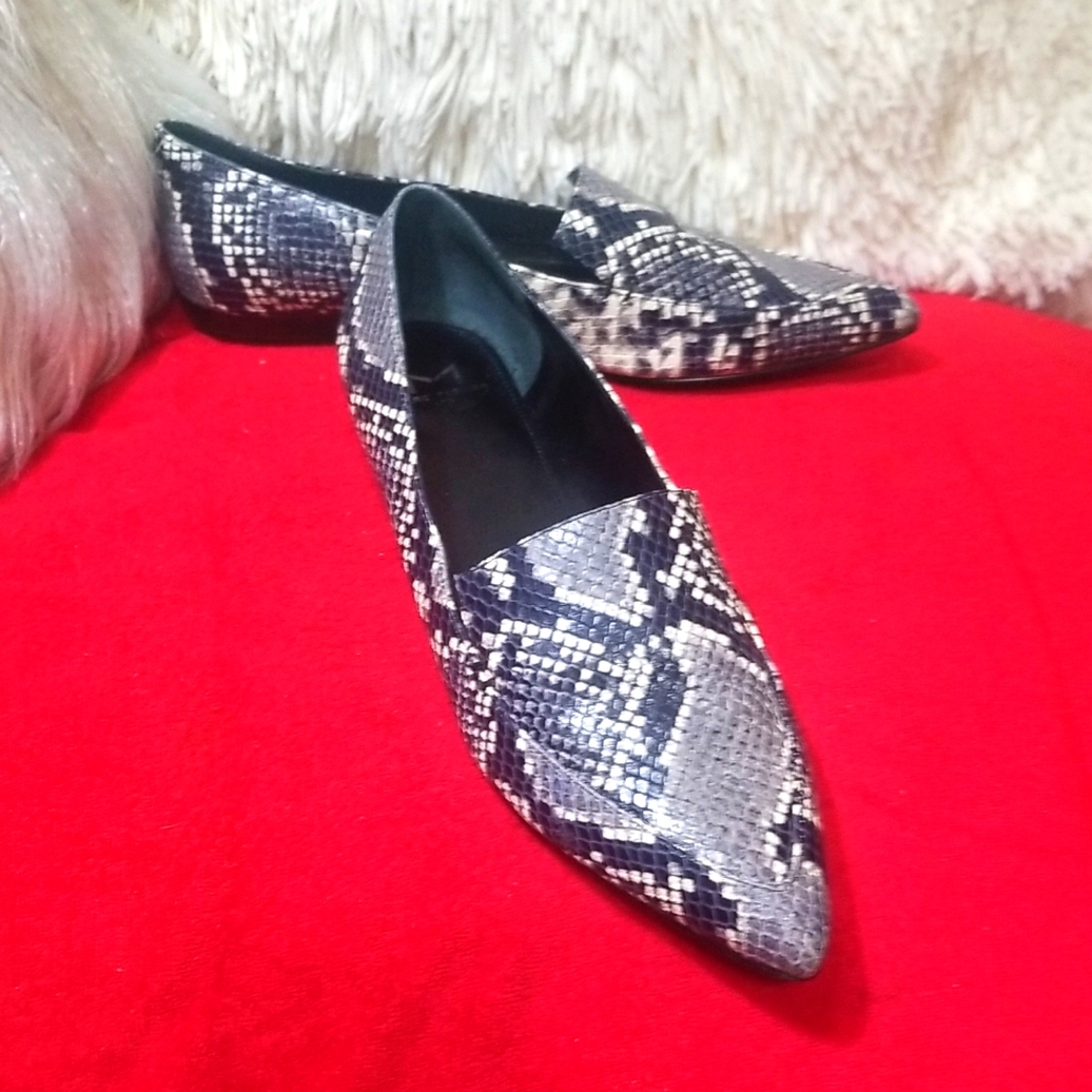 Marc Fisher Black and White Snake Pattern Loafers